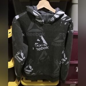 Reebok Men's Black and Gray Patterned Hoodie